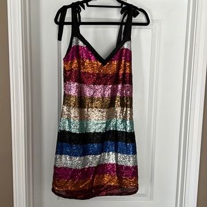 Gianni Bini Sequin Striped Rainbow Mini Dress
